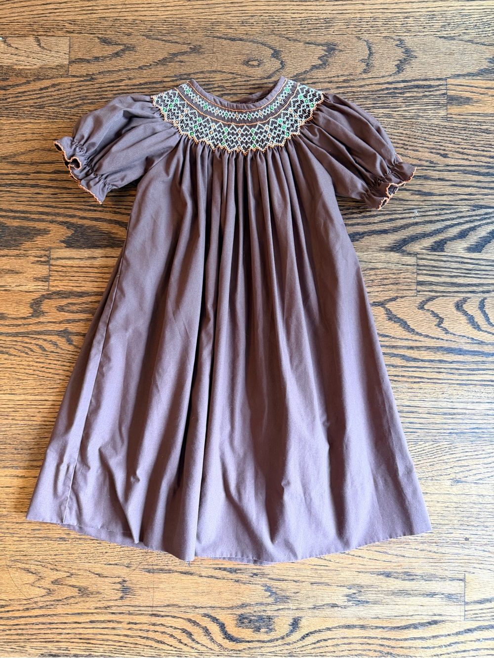 Le’ Za Me Smocked Puff Sleeve Kids Dress in Brown, Size 2T